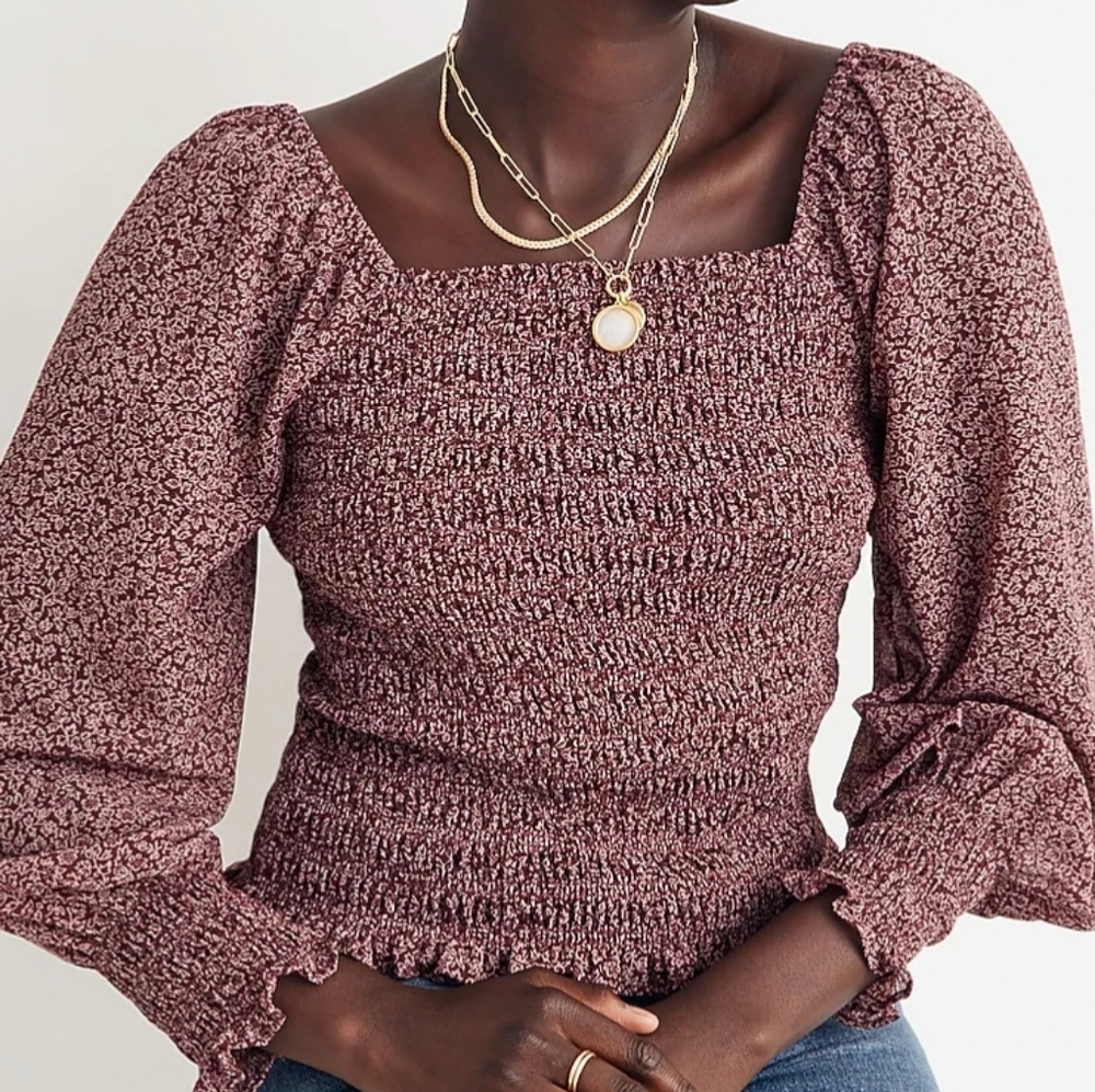 Nwt! Lucie Bubble-Sleeve Smocked Top in Cottage Garden